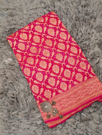 Gulabi Bunakar Saree | Handcrafted Bandhani Saree