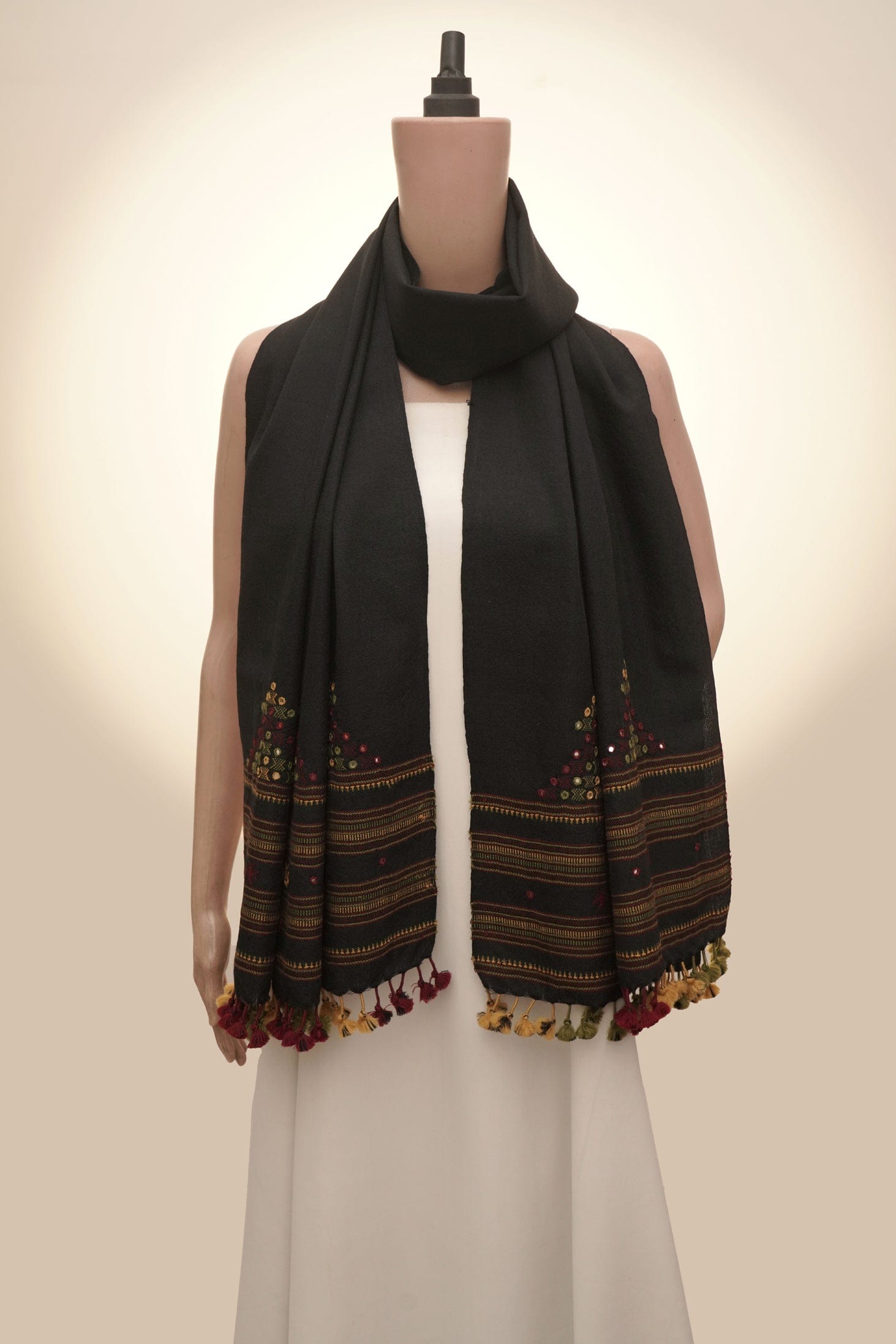 Midnight Oasis – Wool Mirrorwork Stall | Handwoven Kutch Weaving