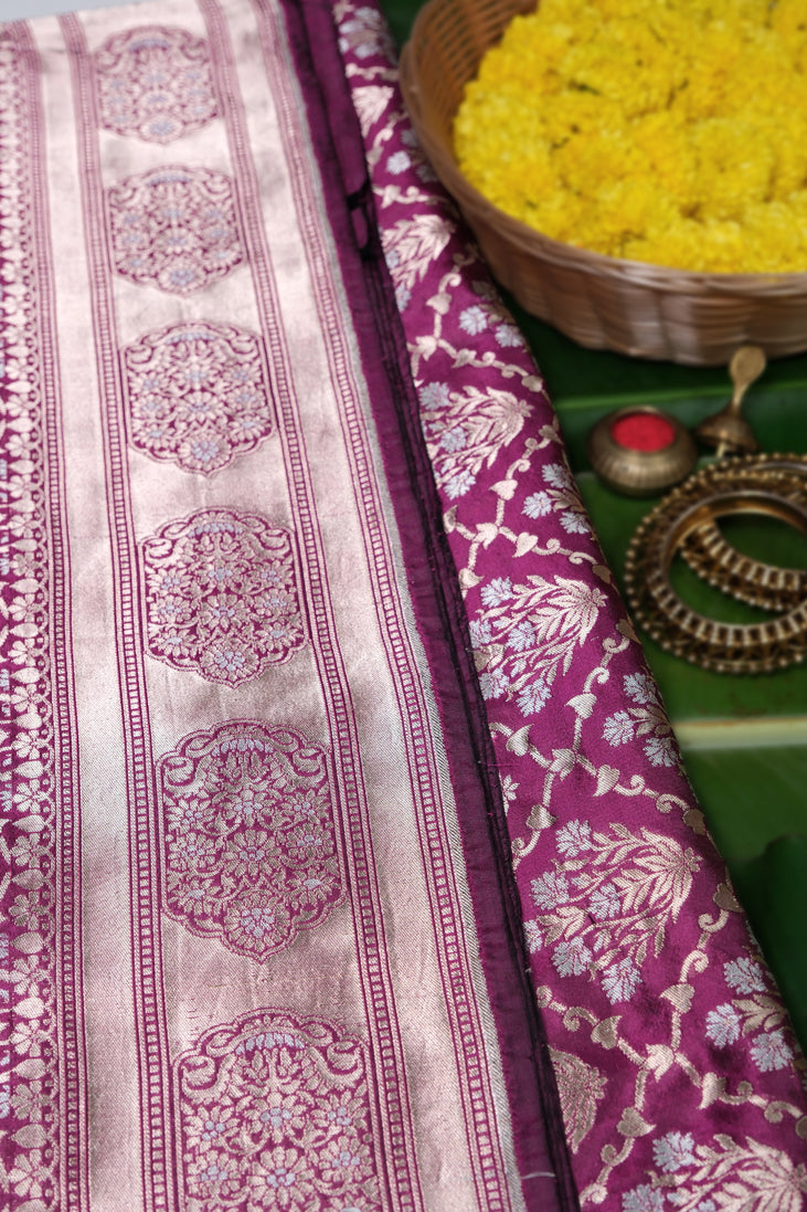 Mehroon Nazakat Saree | Handwoven Banarasi Silk Saree