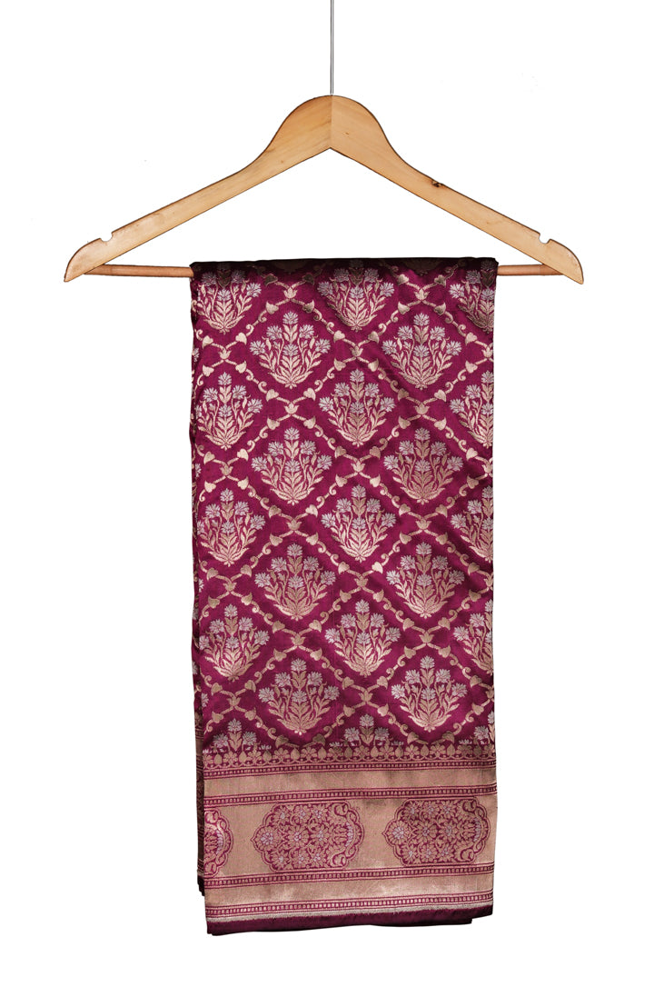 Mehroon Nazakat Saree | Handwoven Banarasi Silk Saree