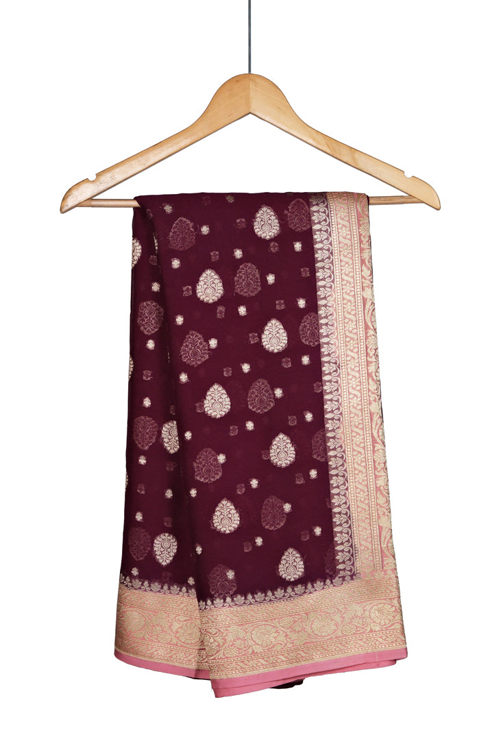 Mehroon Raag Saree | Handwoven Banarasi Silk Saree