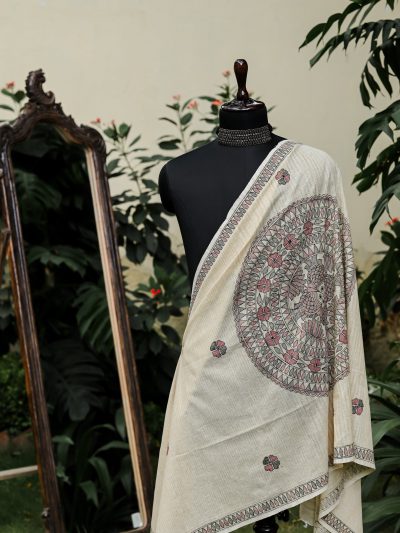 Circle of Life Handpainted Madhubani Khadi Cotton Dupatta