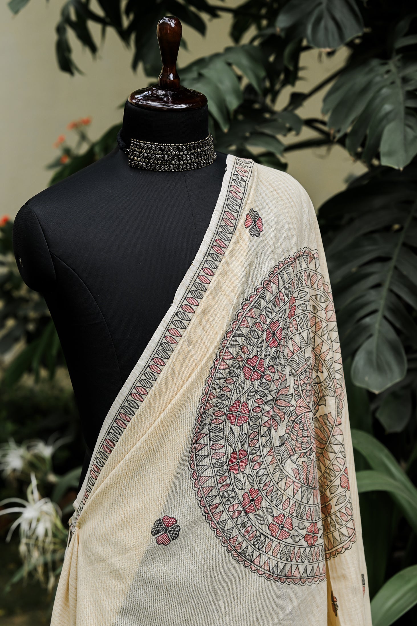 Circle of Life Handpainted Madhubani Khadi Cotton Dupatta