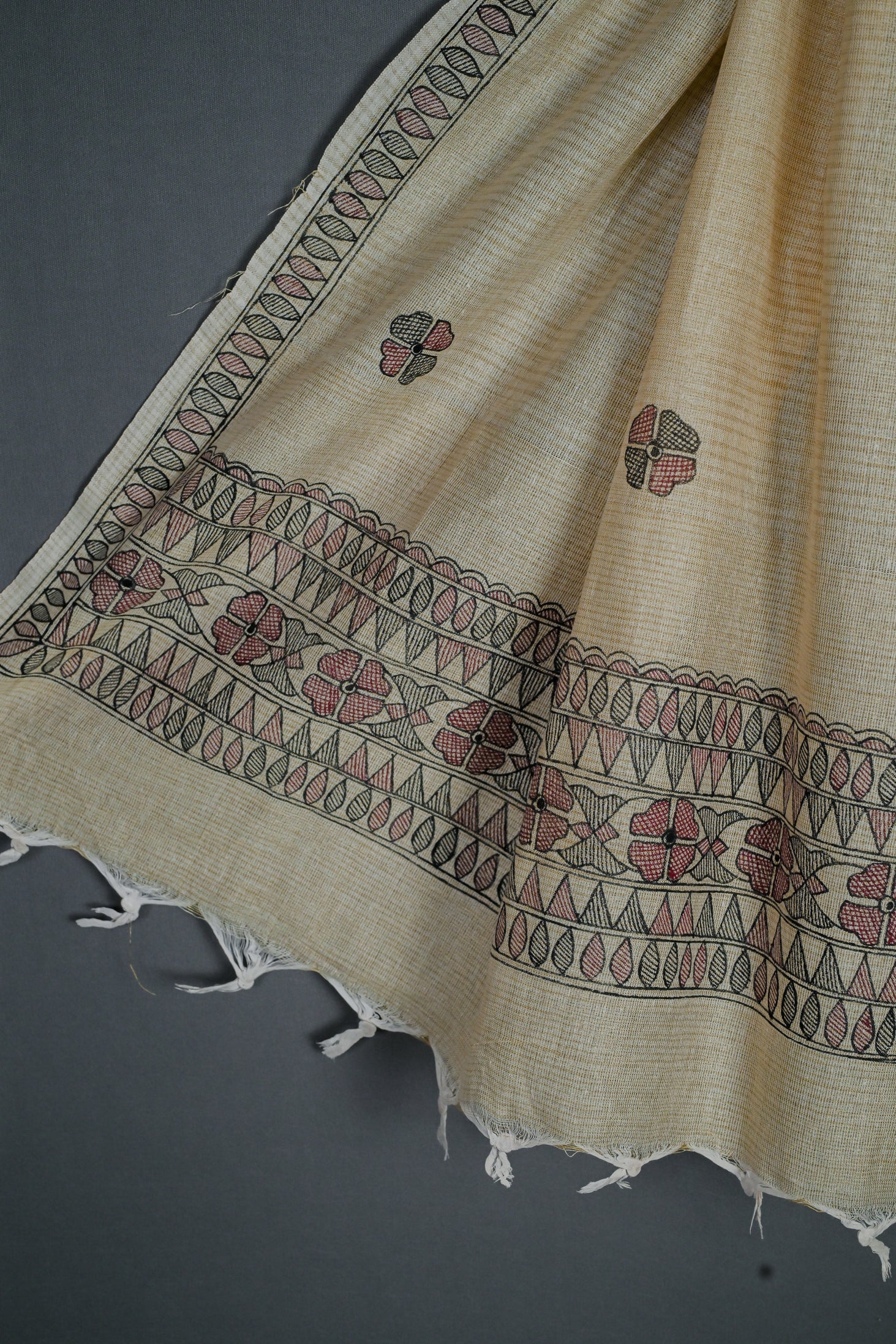 Circle of Life Handpainted Madhubani Khadi Cotton Dupatta