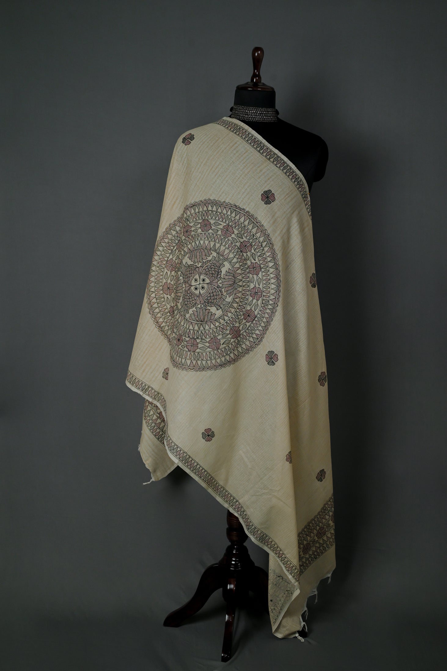 Circle of Life Handpainted Madhubani Khadi Cotton Dupatta