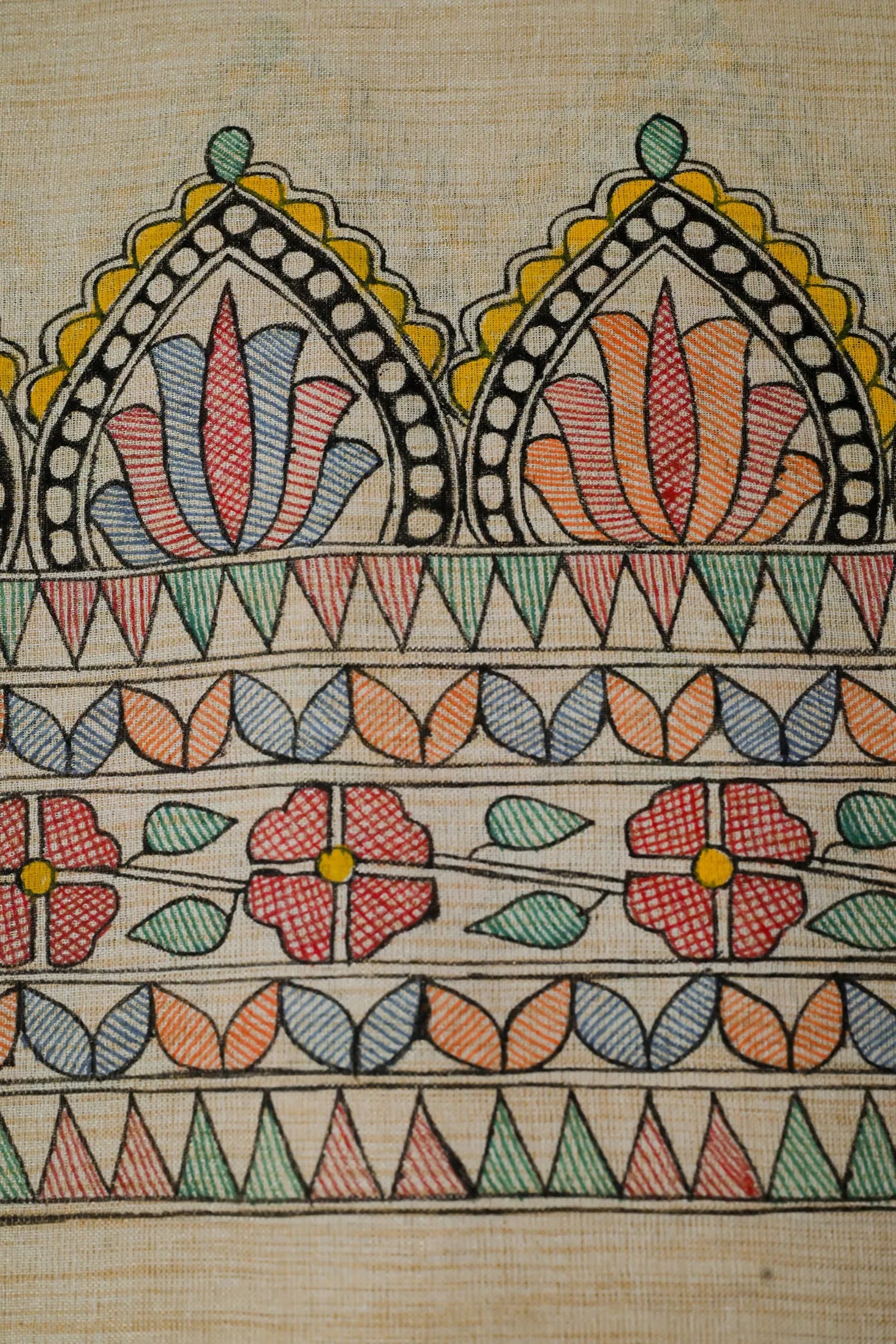 Regal Lotus Arch Handpainted Madhubani Dupatta | Khadi Cotton Stall