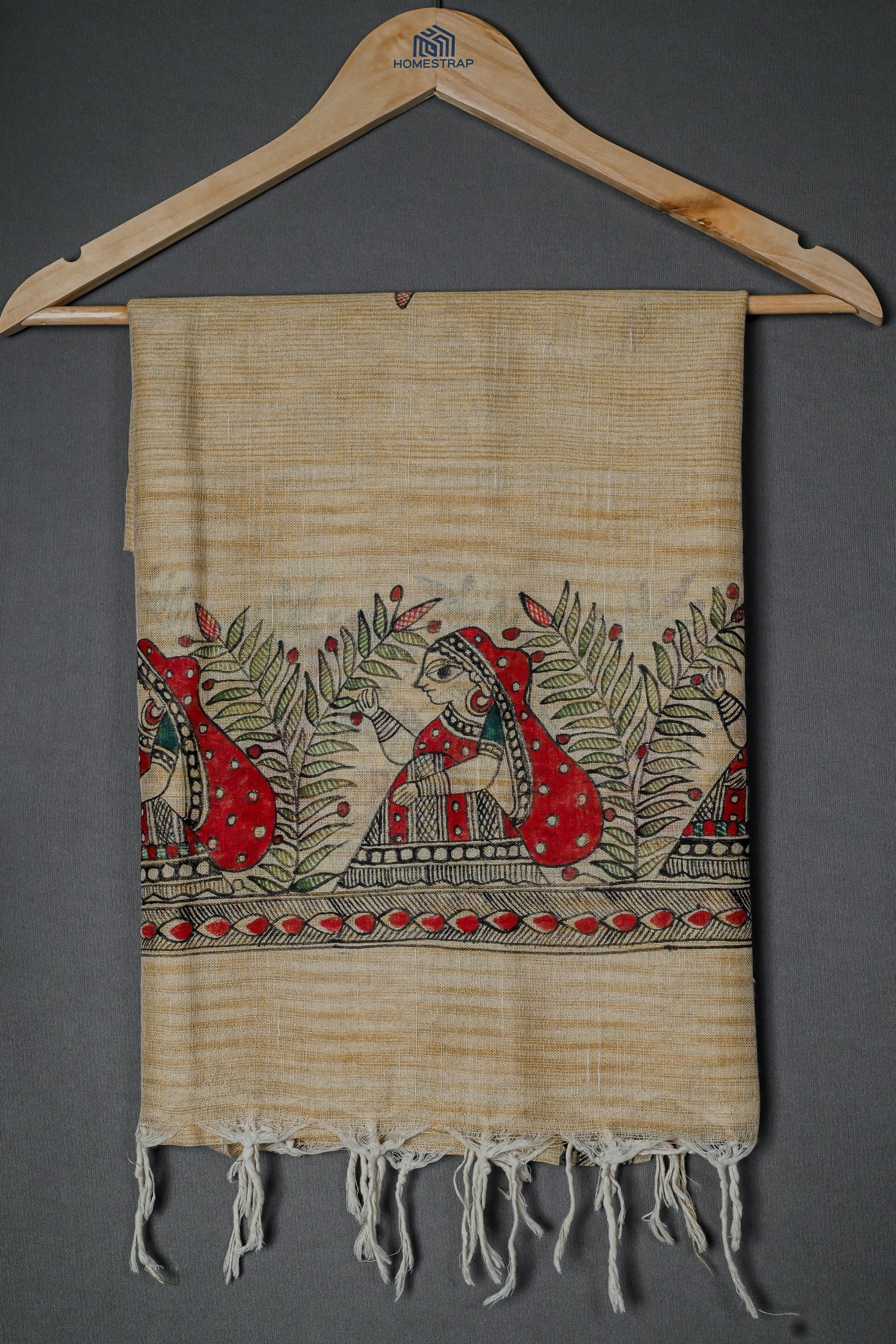 Vrindavan Grace Khadi Cotton Dupatta | Handpainted Madhubani Design