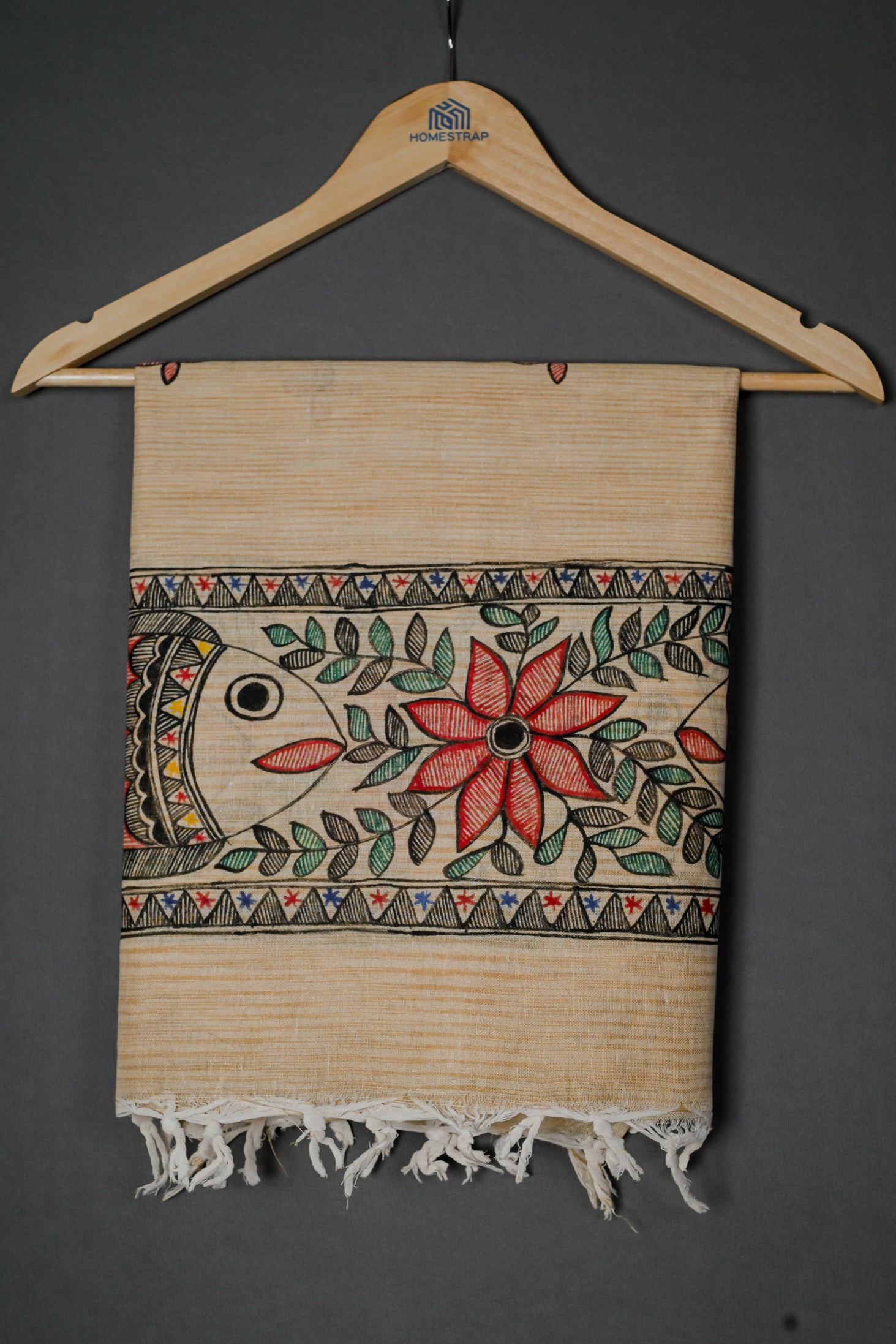 Prosperity Bloom Madhubani Dupatta | Handpainted Khadi Cotton Wrap