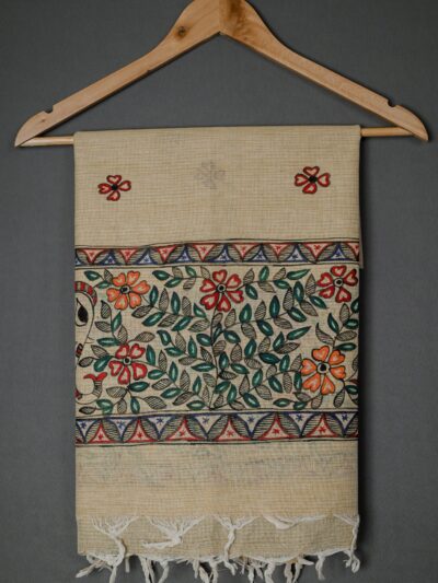 Garden of Mithila Madhubani Dupatta | Handpainted Khadi Cotton dupatta