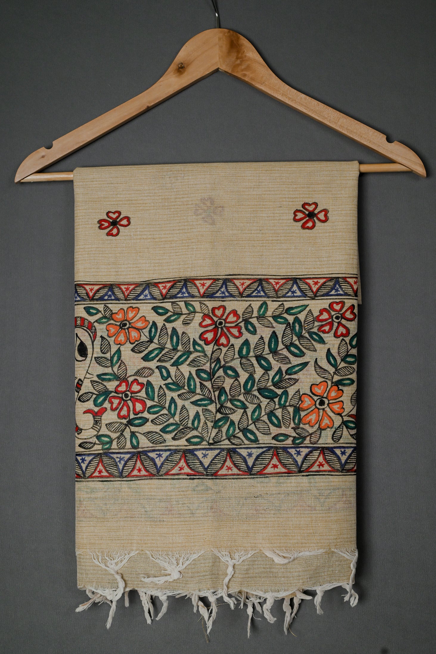 Garden of Mithila Madhubani Dupatta | Handpainted Khadi Cotton dupatta