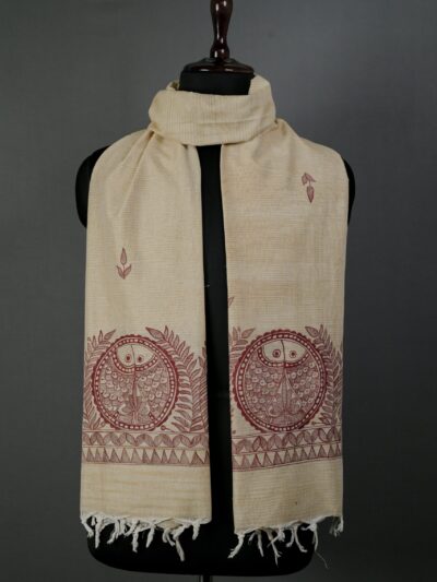Mithila Harmony Handpainted Madhubani Dupatta | Khadi Cotton Ethnic Wear