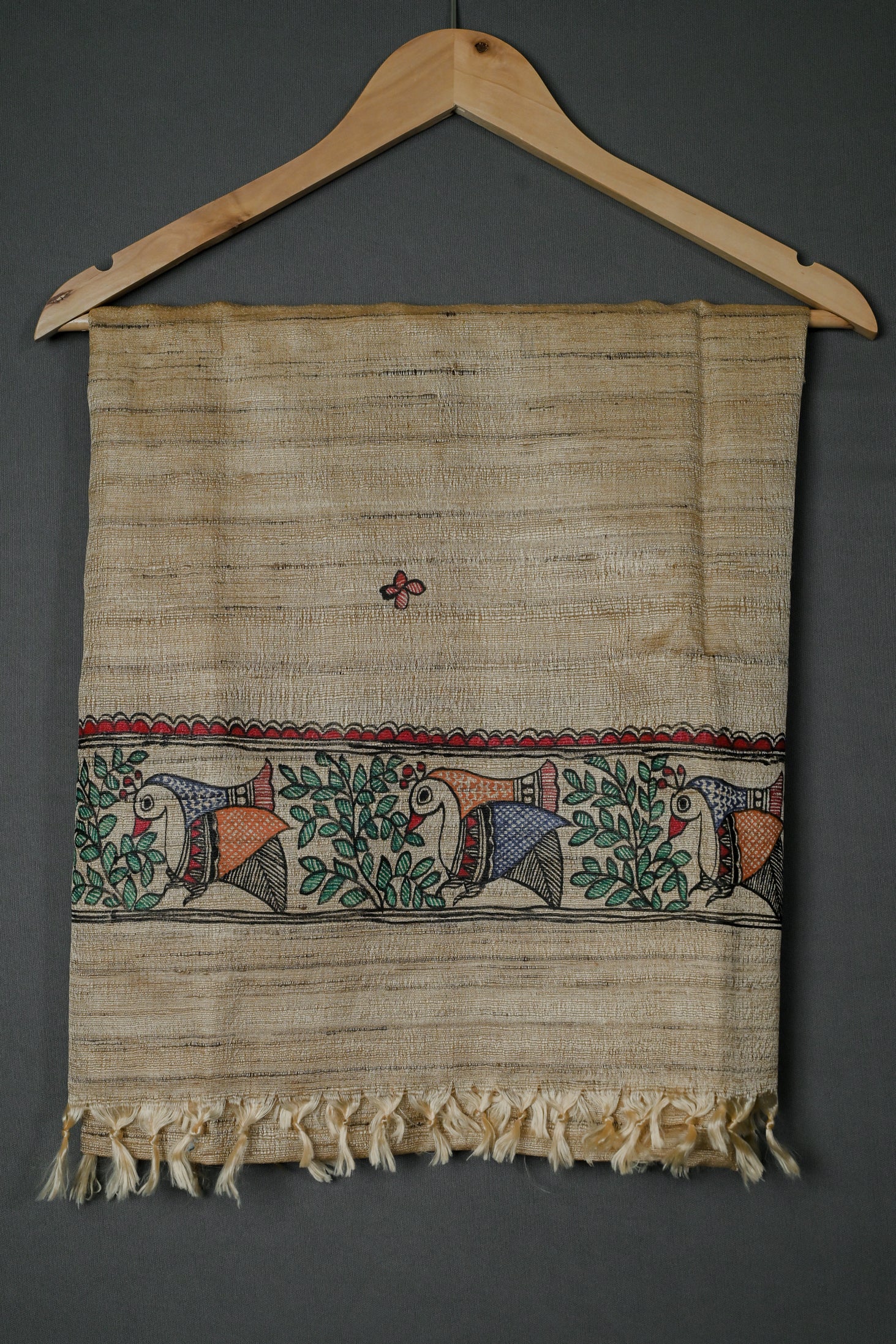 Song of the Birds Madhubani Dupatta | Handpainted Khadi Cotton Wrap