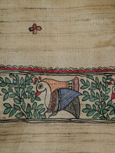 Song of the Birds Madhubani Dupatta | Handpainted Khadi Cotton Wrap