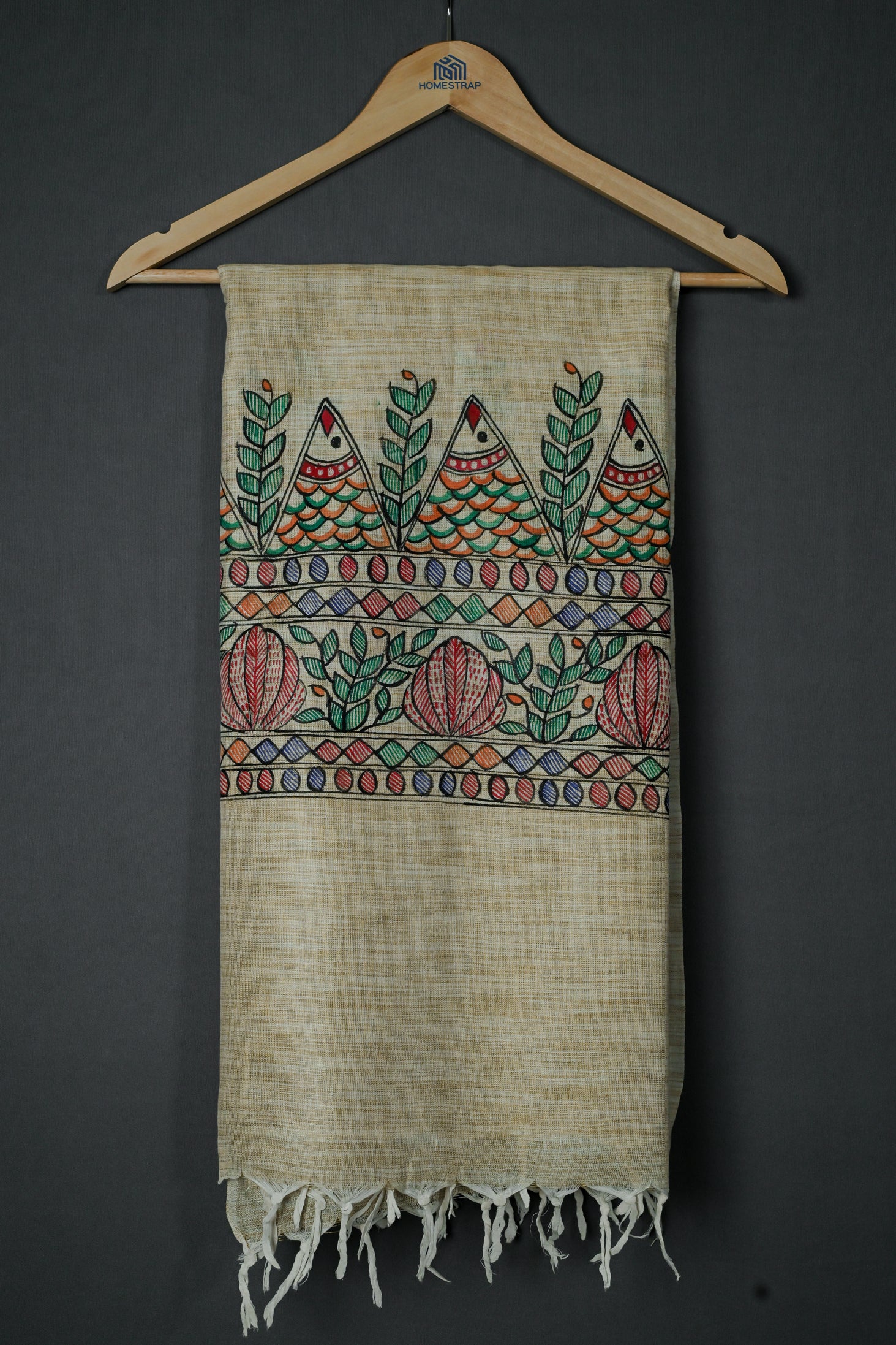 Fertile Waves Handpainted Khadi Dupatta | Traditional Madhubani Design