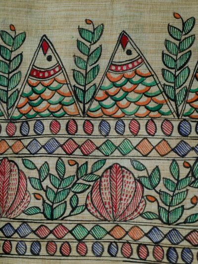 Fertile Waves Handpainted Khadi Dupatta | Traditional Madhubani Design