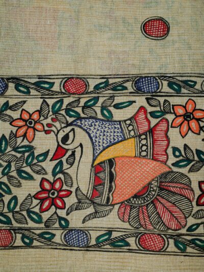 Garden Melody Handpainted Madhubani Dupatta | Khadi Cotton Ethnic Wear