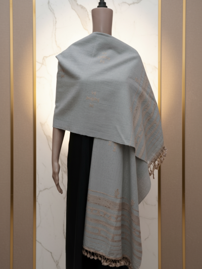 Dewy Mist | Handwoven Kutch Wool Mirrorwork Shawl