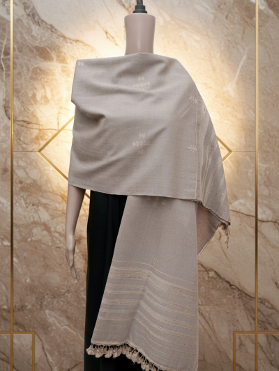Desert Blossom | Wool Mirrorwork Handwoven Kutch Shawl
