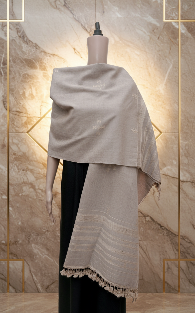 Desert Blossom | Wool Mirrorwork Handwoven Kutch Shawl