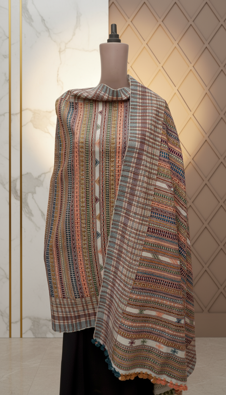 Festive Stripes | Wool Handwoven Kutch Shawl