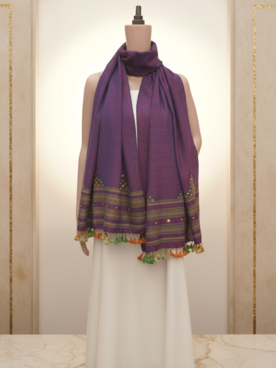 Royal Plum | Wool Mirrorwork Handwoven Kutch Stall