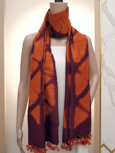 Maroon Clamp Dye | Handwoven Kutch Wool Shawl