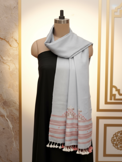 Silver Dawn | Wool Mirrorwork Handwoven Kutch Stall