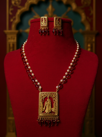 Regal Rani Thewa Queen Portrait Necklace Set – Handcrafted Jewellry
