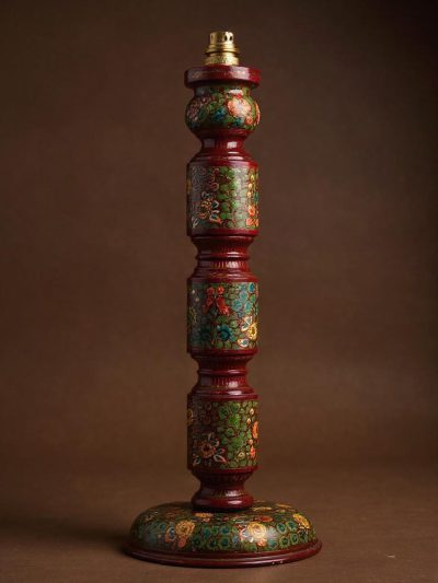 Kashmiri Crimson Blossom Lamp Base | Handcrafted Wooden Lamp Stand