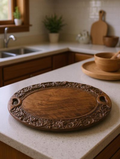 Rosevine Oval Wooden Tray | Handcrafted Floral Wooden Serving Tray