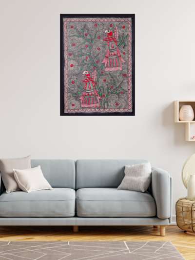 Handmade Pehli Barish Canvas Painting – Madhubani Artistic Home Accent
