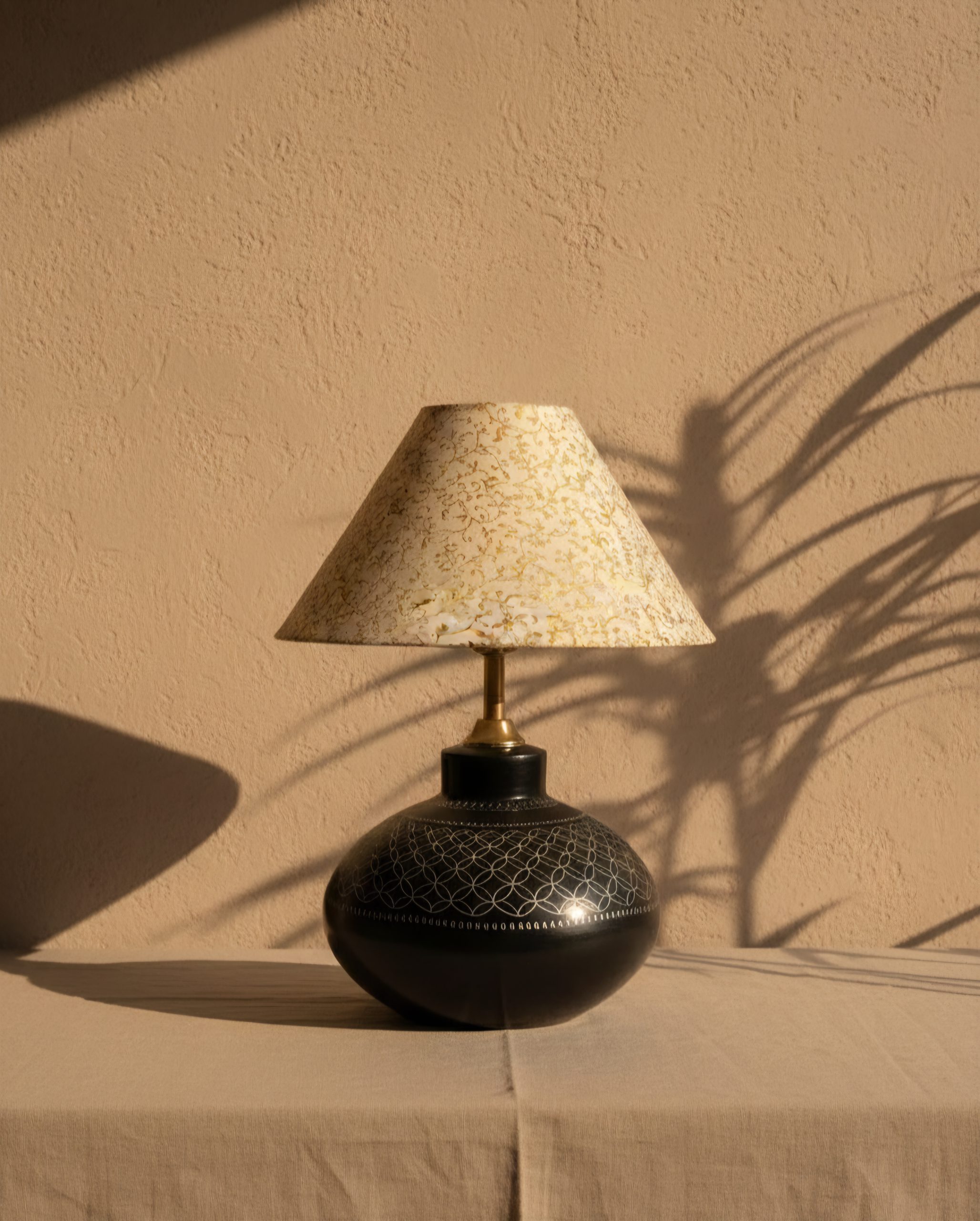Noor Chakra Modern Artisan Lamp with Golden Glow Finish