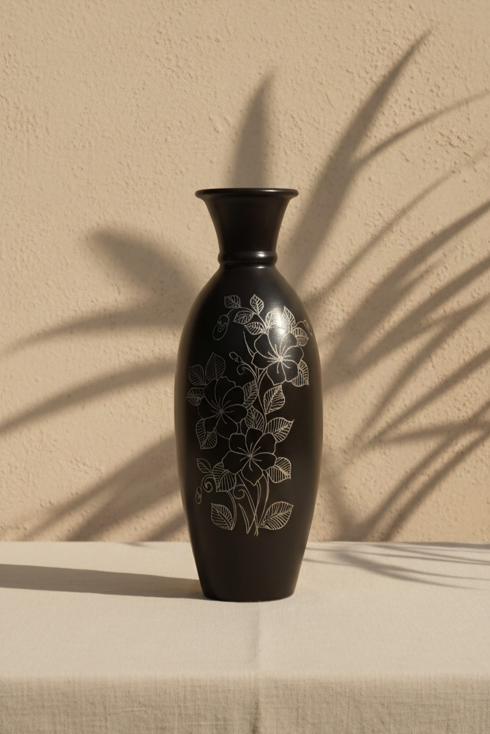 Kaali Champa Traditional Black Pottery Noir Floral Vase