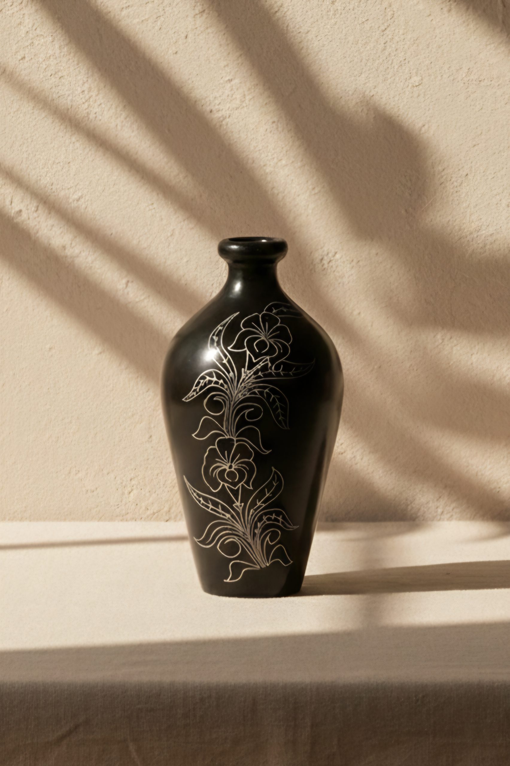 Nisha Kusum Midnight Bloom Motif Handcrafted Ceramic Vase Set