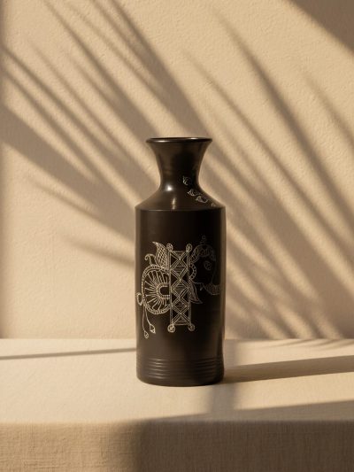 Gajraj Kalash Auspicious Elephant Design Artistic Black Vase