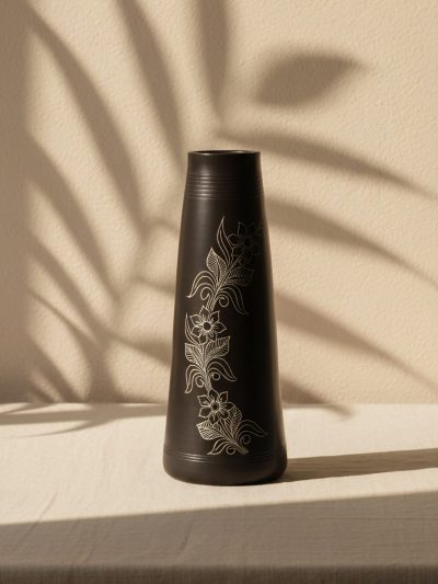 Kaali Lata Floral Vine Inspired Artistic Black Vase