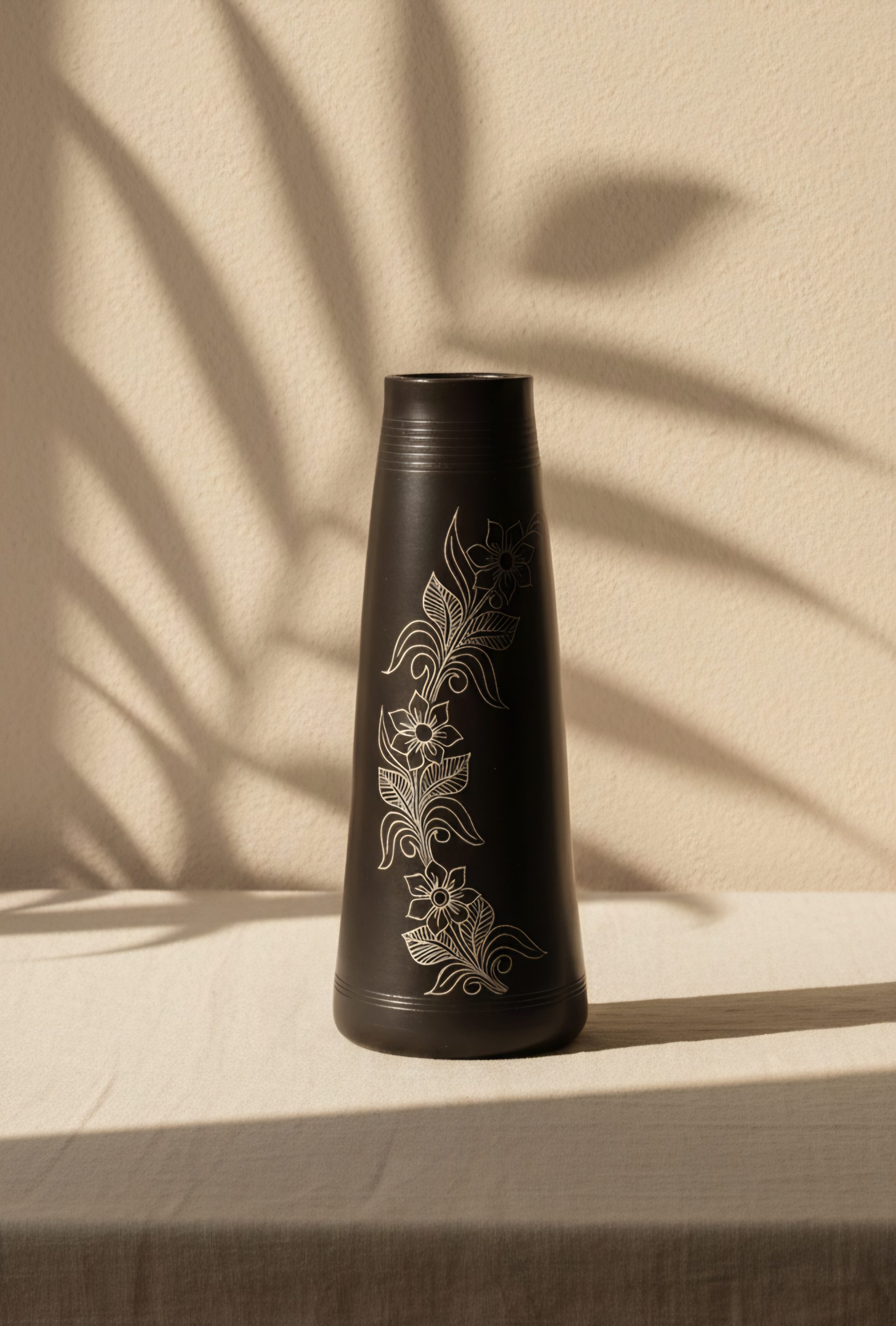 Kaali Lata Floral Vine Inspired Artistic Black Vase