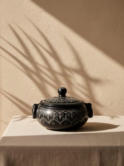 Kaalika Manjari Royal Black Pottery Flower Pot – Handmade
