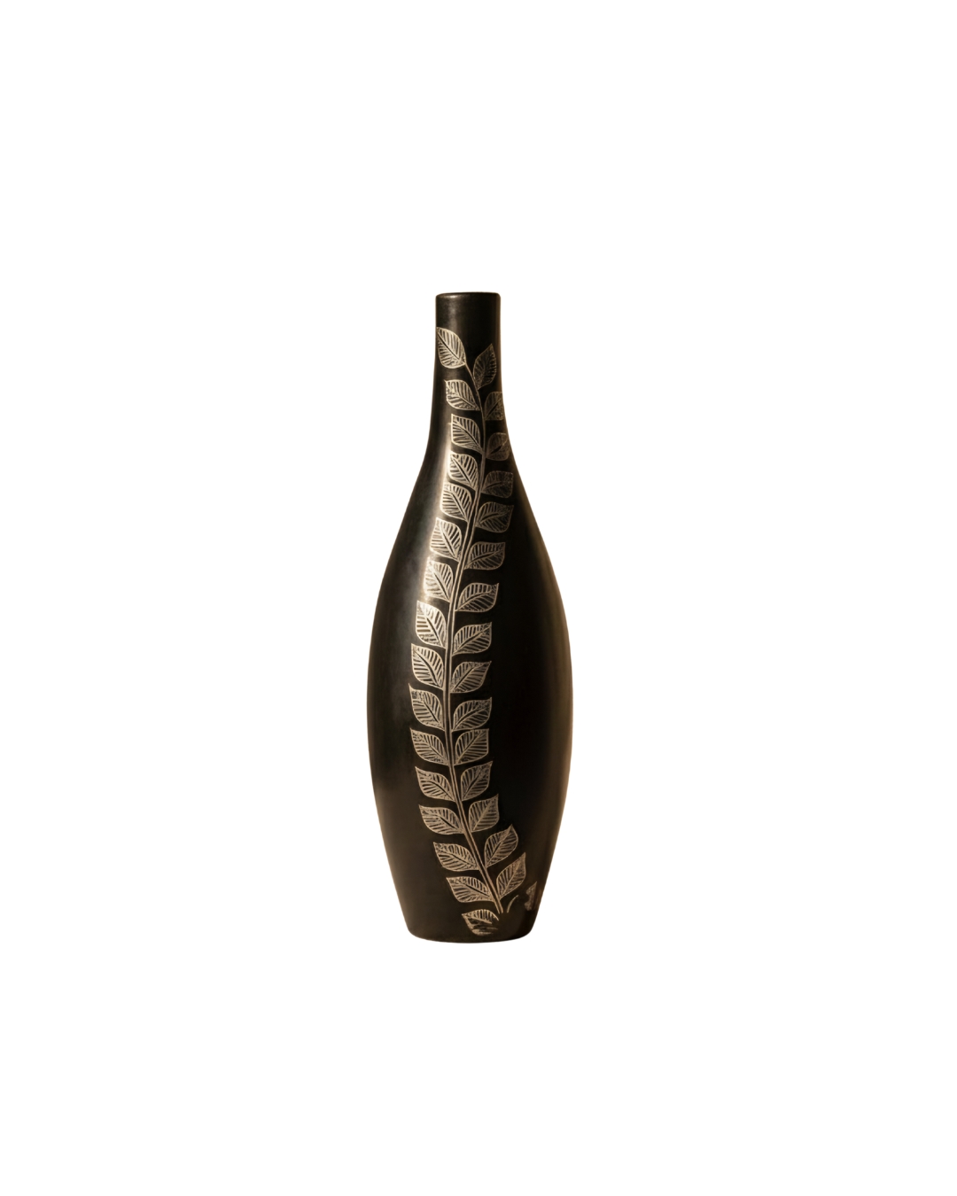 Kaali Pallav Organic Leaf Motif Artistic Black Vase - Image 2
