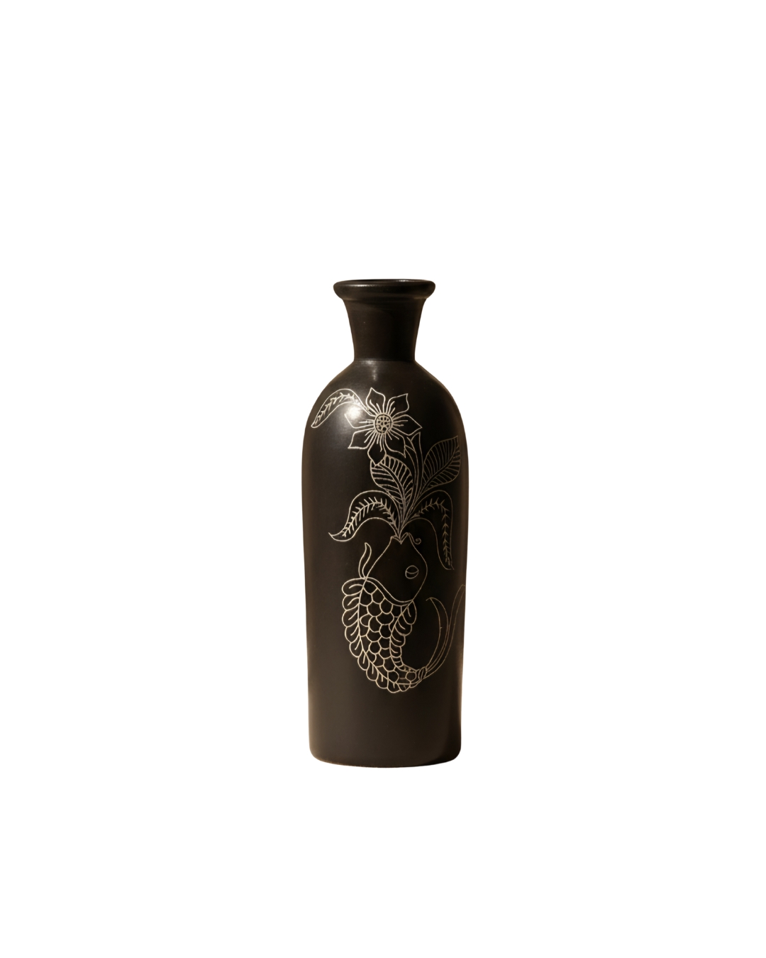 Noir Matsya Black Pottery Fish Vase | Handmade Home Décor - Image 2