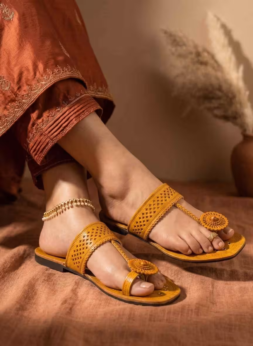 Mustard Noor Kolhapuri Chappals | Festive Edition - Image 4