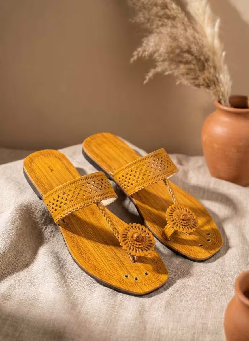 Mustard Noor Kolhapuri Chappals | Festive Edition - Image 3