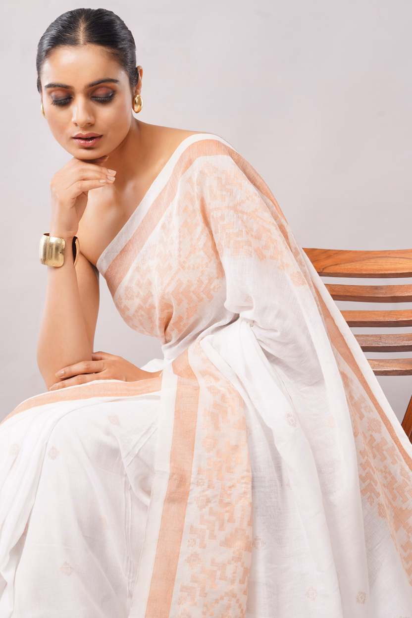 Copper Ivory Saree | Khadi Linen Edition