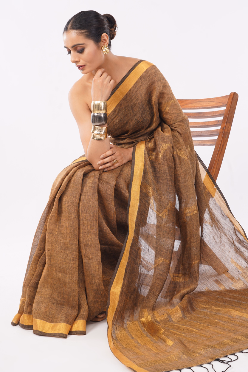 Antique Gold Noir Saree | Linen Classics