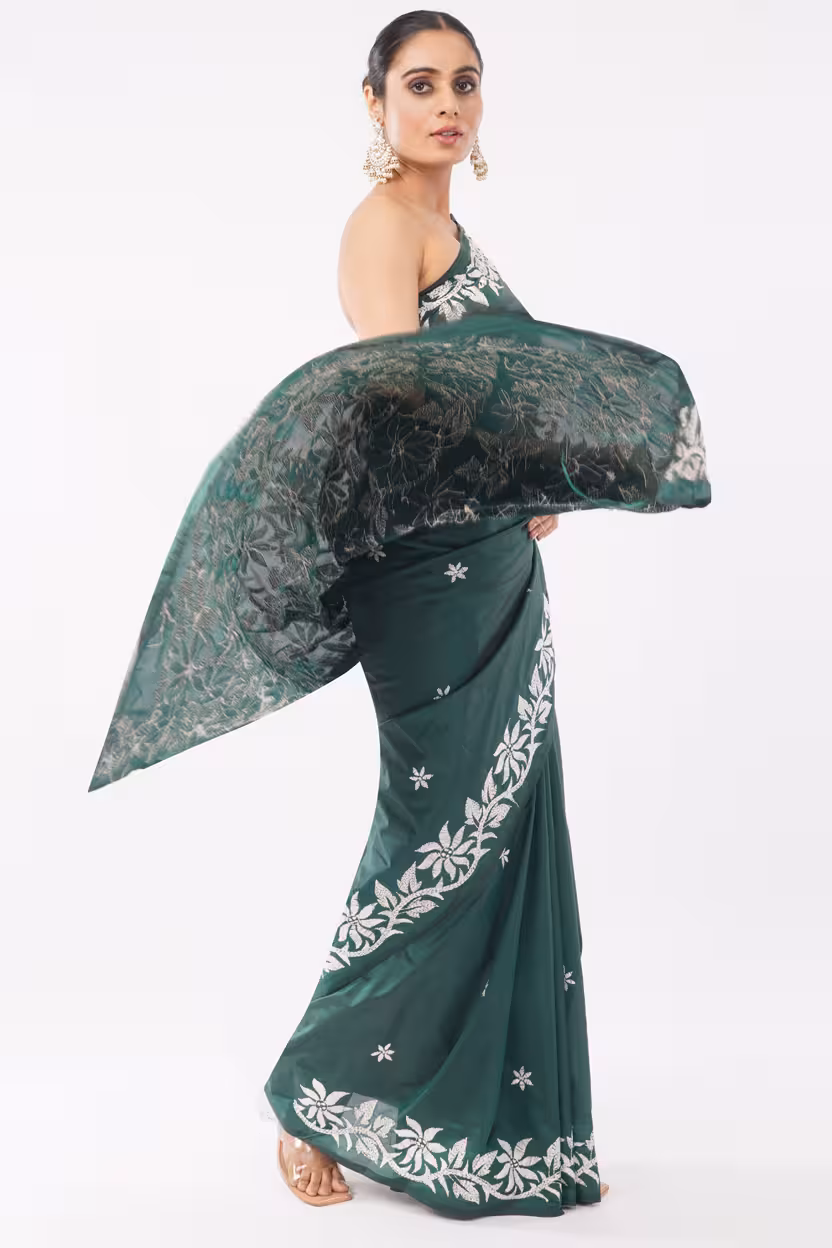 Emerald Kantha Saree | Blended Silk - Image 2