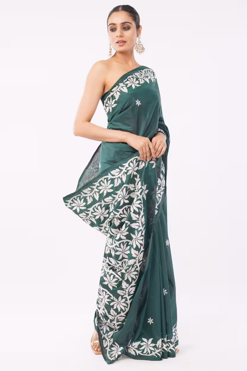 Emerald Kantha Saree | Blended Silk - Image 6
