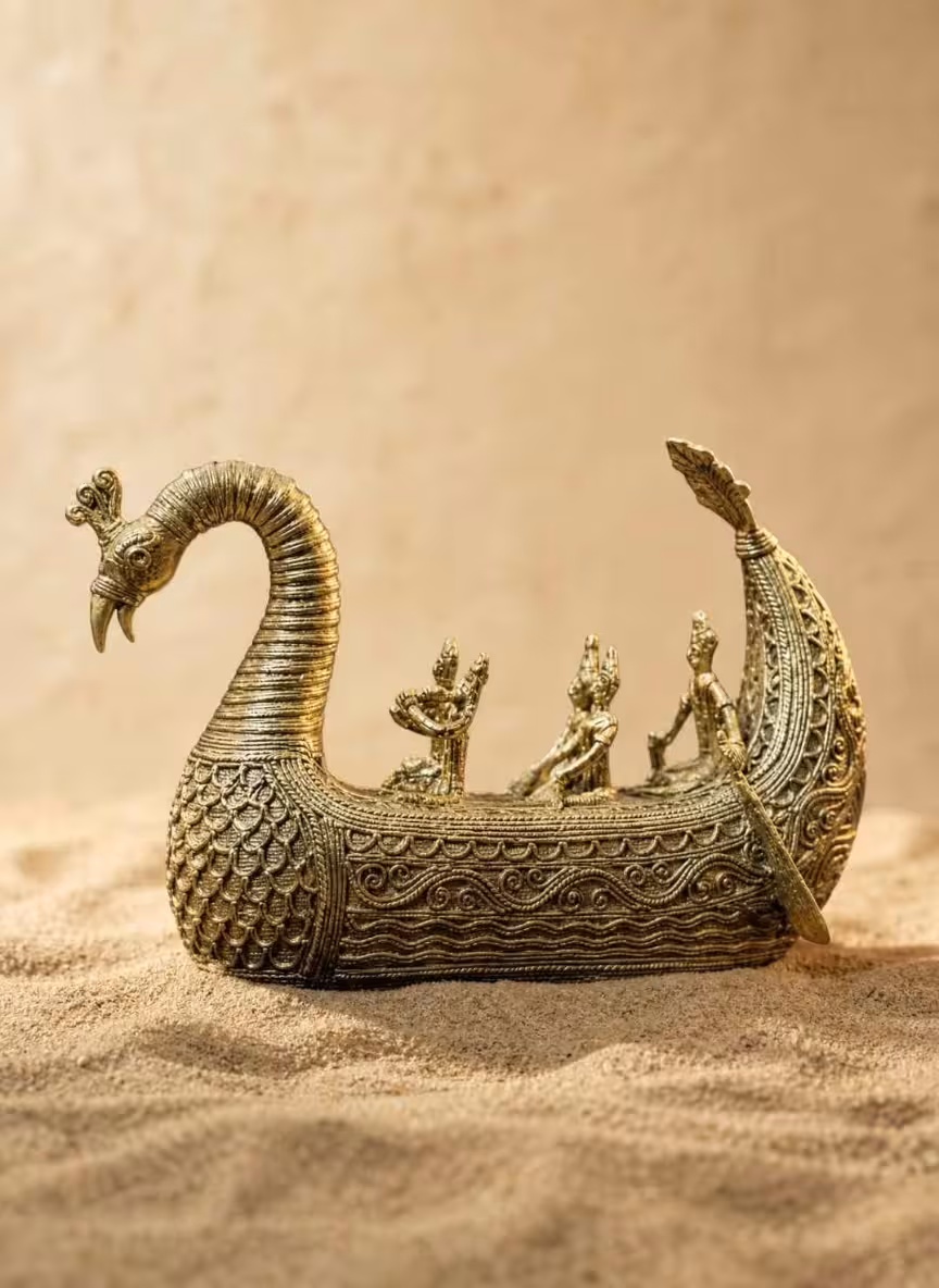 Mayur Pankhi Nauka Dhokra Sculpture
