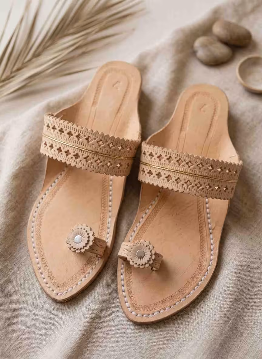 Cream Petal Kolhapuri Chappals | Artisan Edition Women's