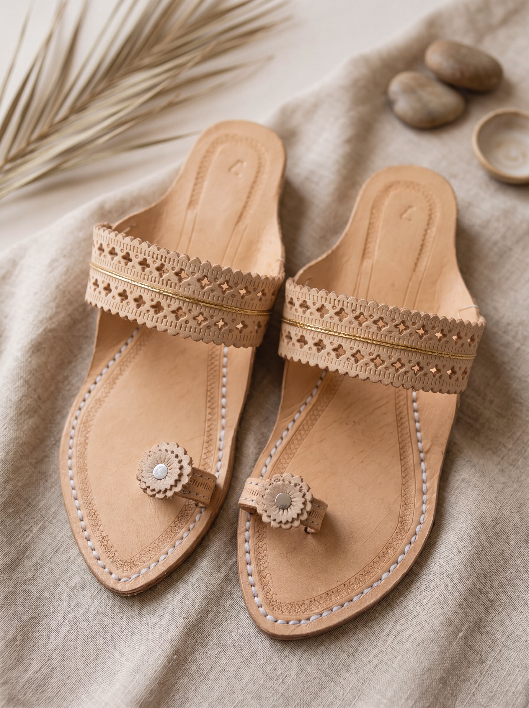 Cream Petal Kolhapuri Chappals | Artisan Edition Women's