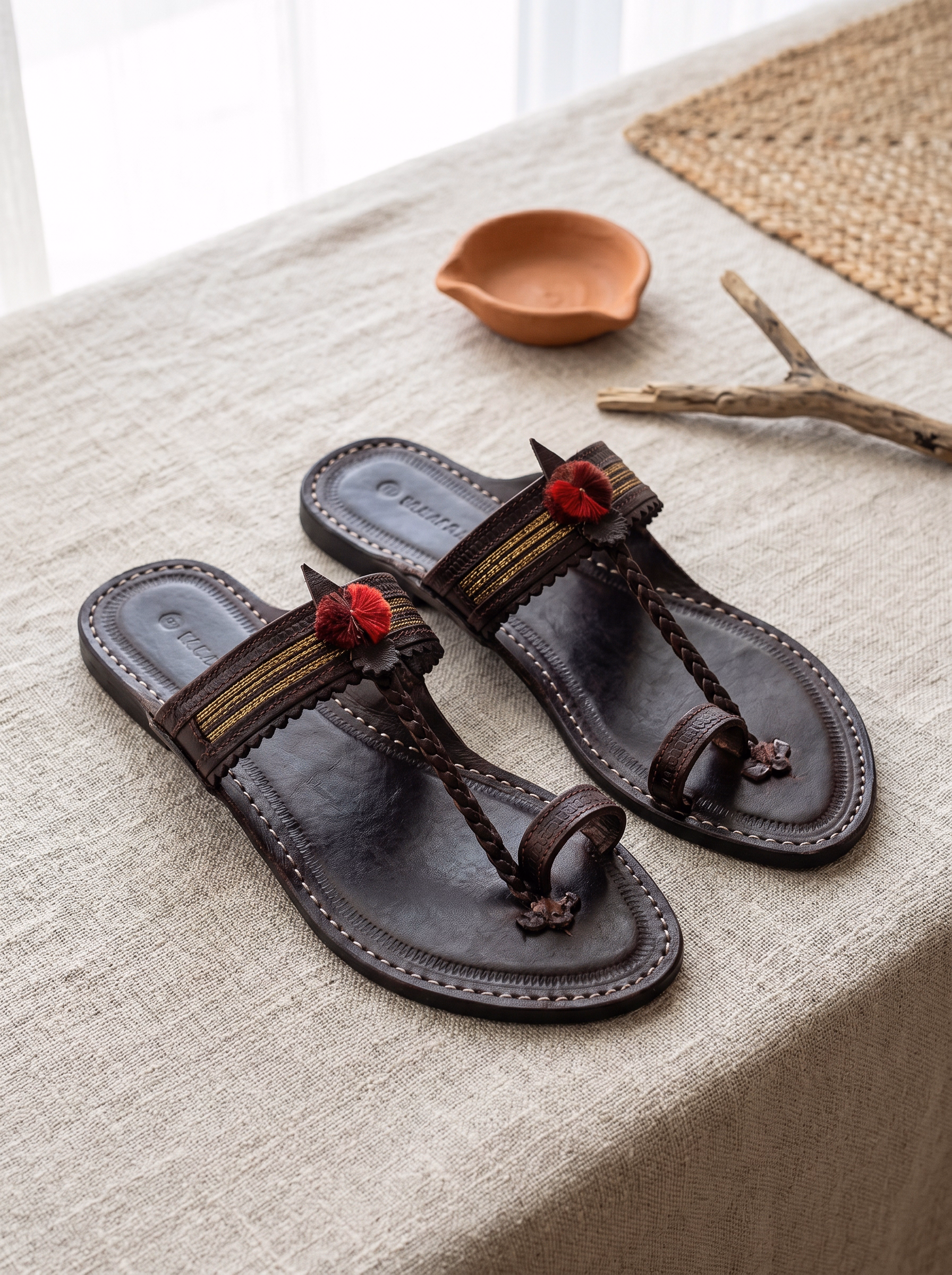 Black Ember Kolhapuri Flats | Classic Edition Women's